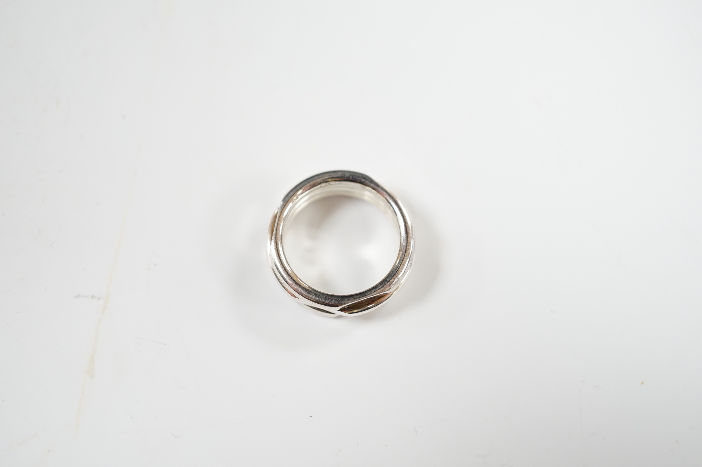 A modern Links of London silver triple band ring, size L, in Links of London box.